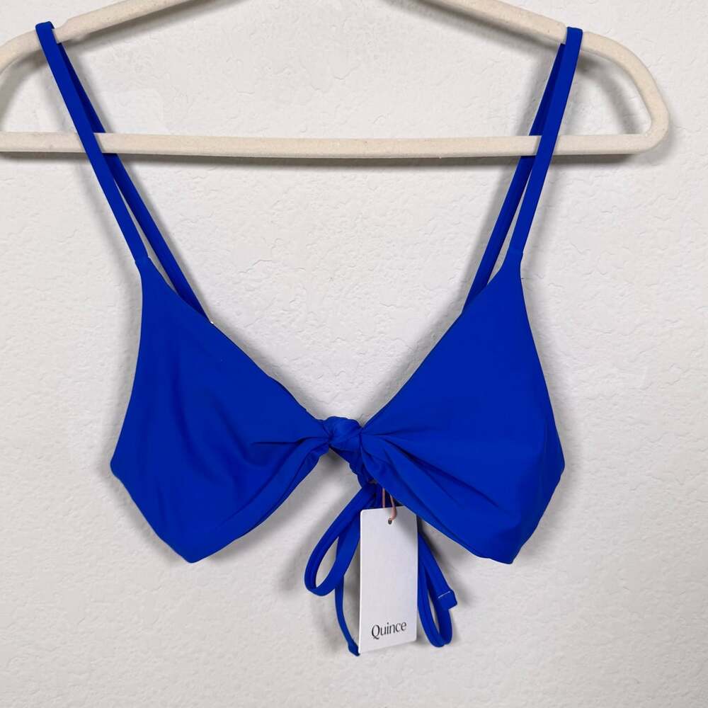 Quince Womens Italian Knotted Triangle Bikini Top Size L Swimwear Swim Blue